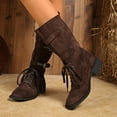 thumbnail image 2 of Juebong Cowboy Boots for Women Western Cowgirl Boots with Chunky Heel Suede Lace Up Buckles Mid Calf Boots Coffee,39, 2 of 8
