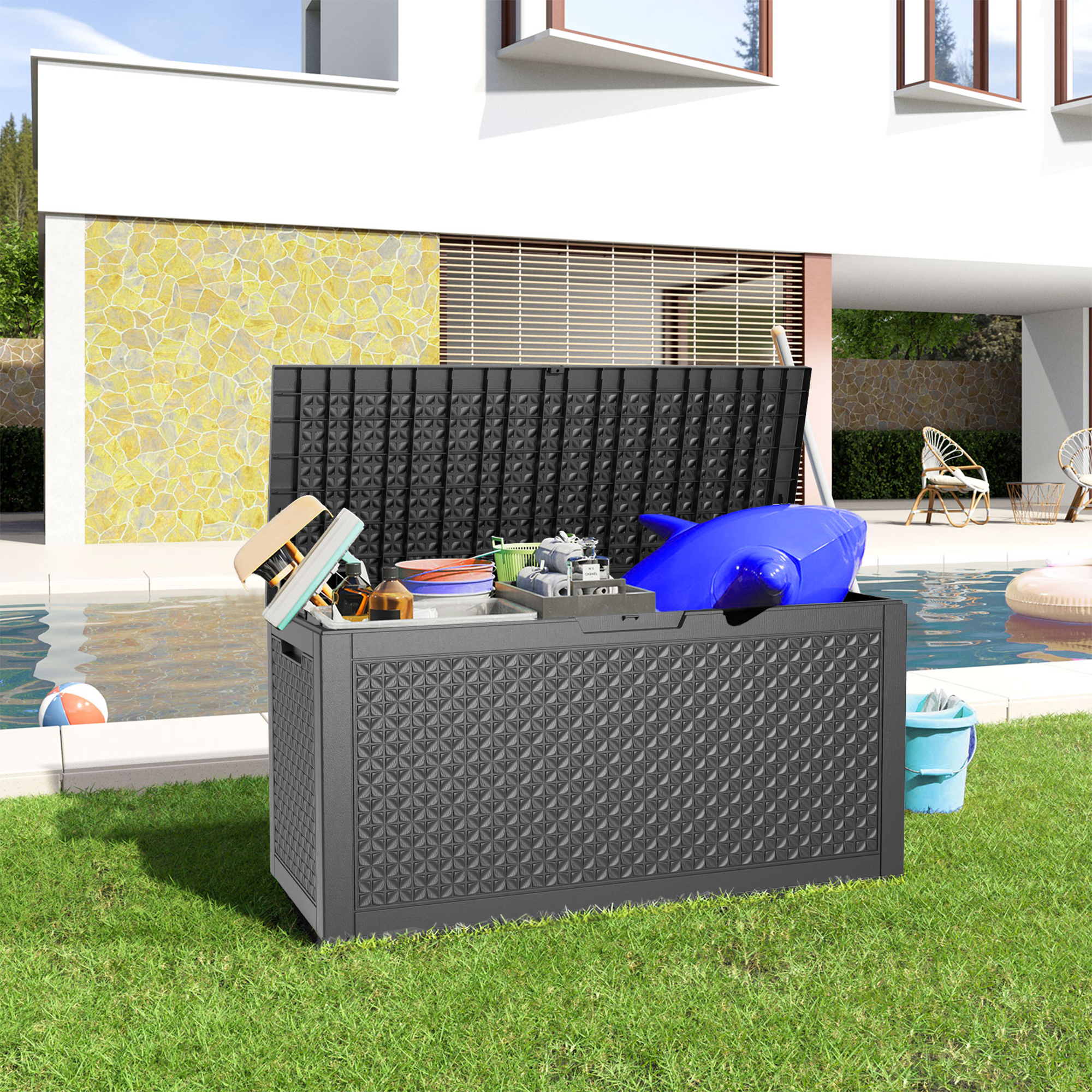 MAYEERTY 100 Gallons Large Deck Box, Large Capacity Storage Box for Patio Furniture Cushions, Pillow Outdoor Indoor, Black