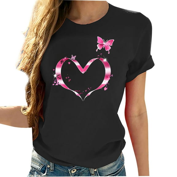 Breast Cancer Shirts for Women Pink Ribbon and Butterfly Short Sleeve Loose V Neck Tshirts