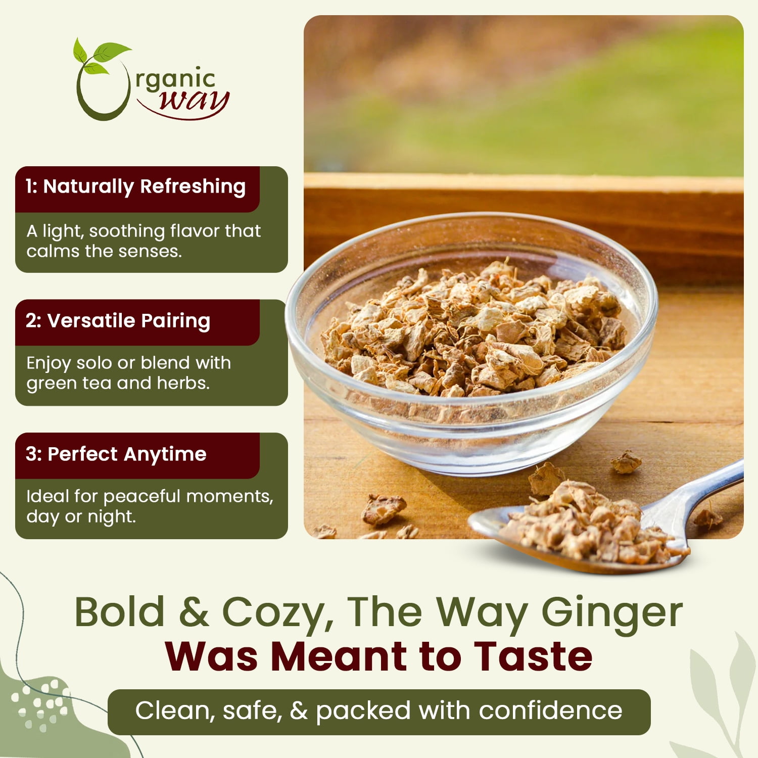 Organic Way Dried Ginger Root, Cut & Sifted, Kosher & USDA Certified, Vegan, Non-GMO, Gluten-Free, 16 oz