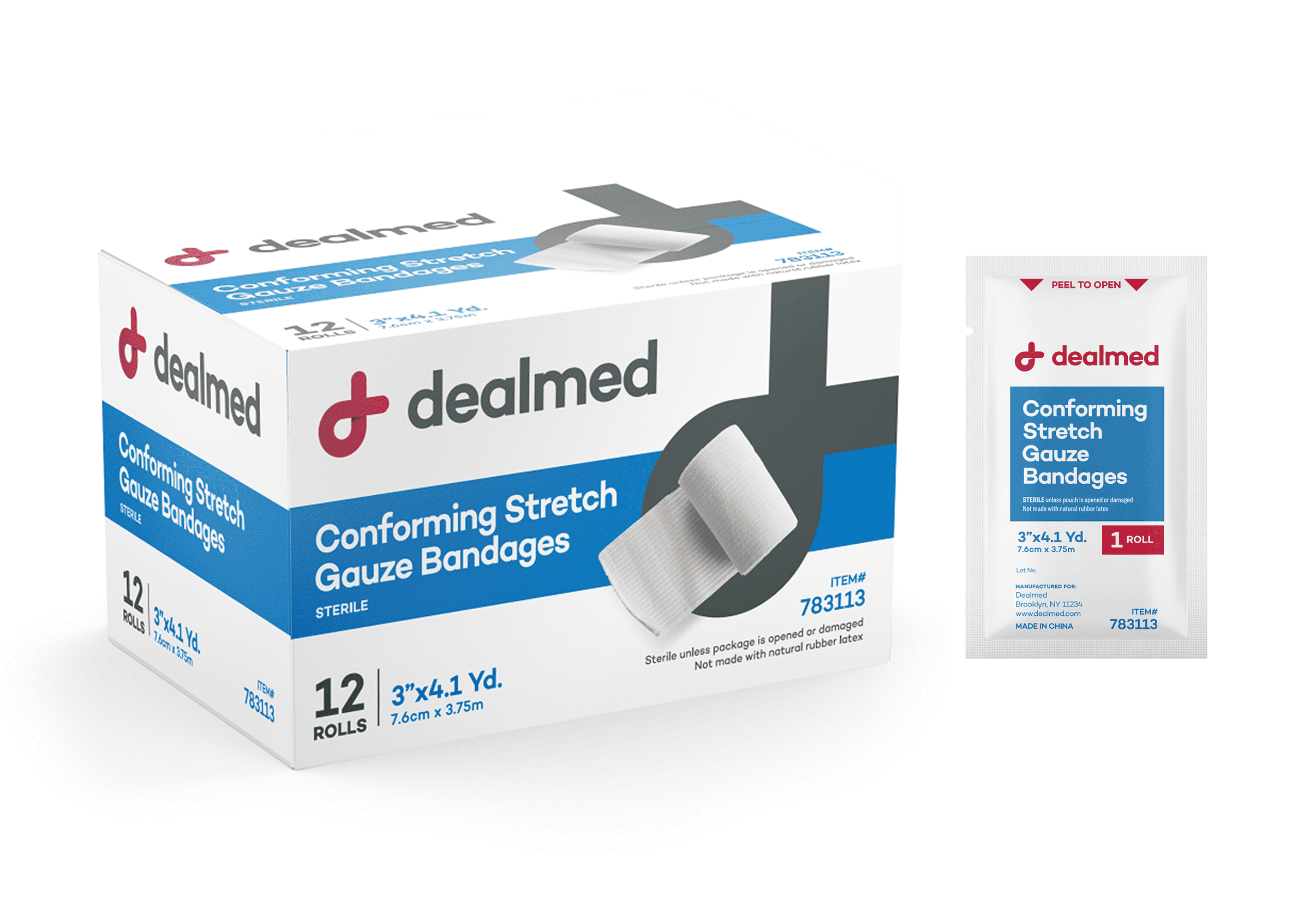 Dealmed Stretch Gauze Bandage Roll, Sterile, 2', 12/Bx