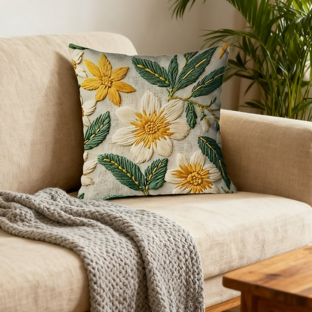 Funda de almohada de poliéster para decoración del hogar, funda de almohada con girasoles, funda de cojín para sofá y patio, funda de almohada de primavera y verano, funda de almohada bordada con plan
