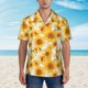 thumbnail image 2 of Balery White Marble Pattern Sunflower Camisas hawaianas de manga corta para hombre, camisas playeras de corte holgado, camisas de vacaciones con botones,Large, 2 of 7