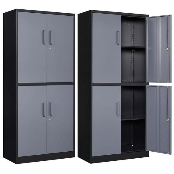 Fesbos Metal Storage Cabinets with Lock Door and Shelves, Steel Garage Tool Cabinets for Home,Office, Warehouse,Lockers(71"-Black Gray)