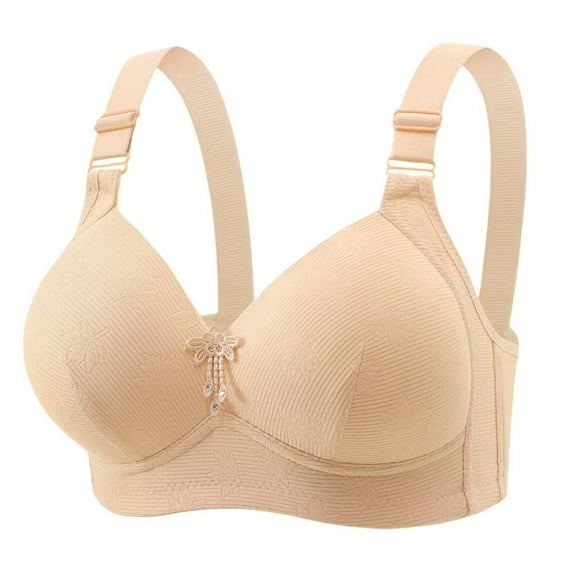 Amidoa Heavy Breast Womens Bras Beige Push-up Wire-Free High Impact Bra Women Lingerie 36