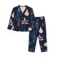 thumbnail image 1 of Fotbe Autumn Leaves With Blue Conjunto de Pijama de Manga Larga para Mujer con Estampado, Ropa de Dormir de 2 Piezas, Conjunto de Casa Suave y Cómodo con Bolsillos-Small, 1 of 7