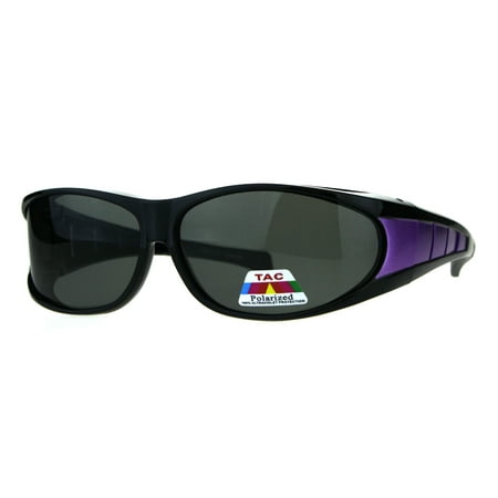 Mens Polarized Sport Oval Fit Over 58mm Plastic Sunglasses Black Purple