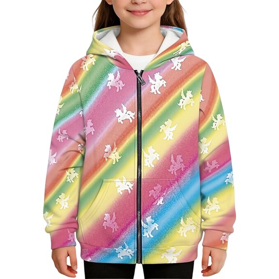 Shadoumai Girls Casual Zip Up Hoodie With Printed Design Kids Pullover Sweatshirt Soft Blend Long Sleeve Outerwear,Kids Hoodies Girls 14-16