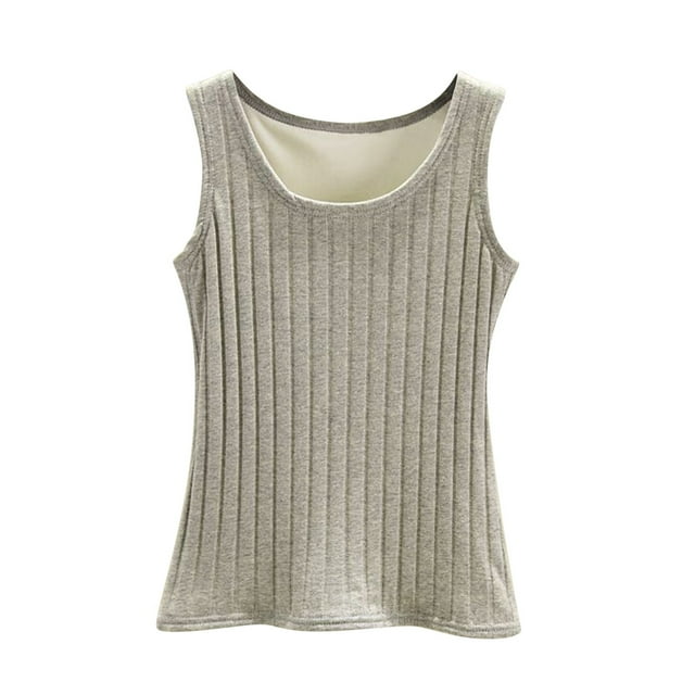 UPPADA Débardeurs d'Été pour Femmes, Col Ras du Cou Décontracté, Haut Rayé, Chandails Sans Manches Confortables, Tenue Quotidienne, Gris, 2TG