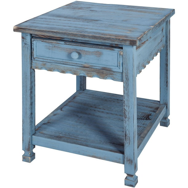 Alaterre Country Cottage End Table, Rustic Blue Antique Finish