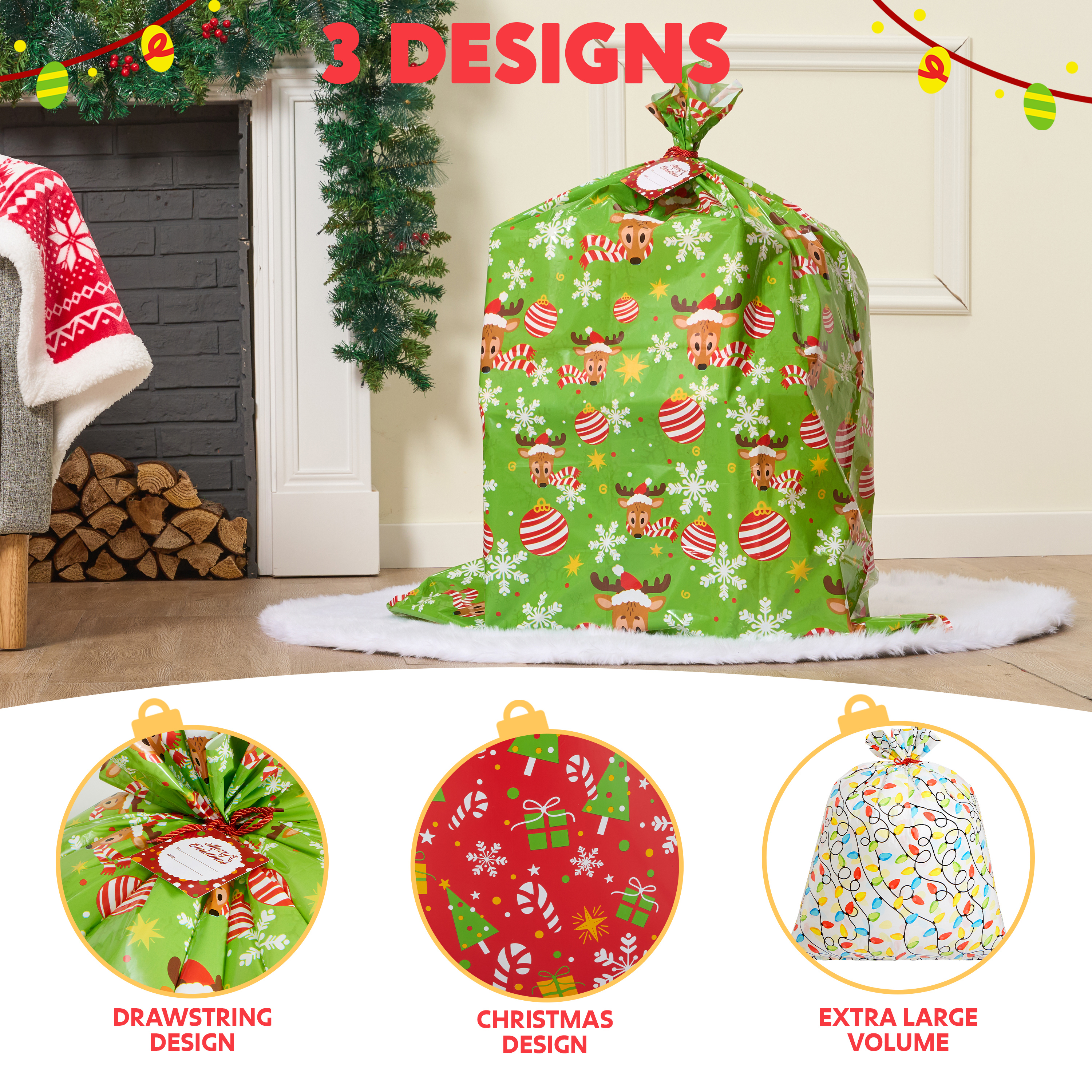 Joyfy 3-Piece Jumbo Christmas Gift Bags, 44 x 36 Inches photo 8