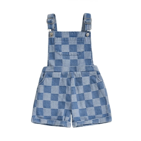 Sopiago Toddler Baby Girl Sunflower Print Overalls Shorts with Pocket Suspender Trousers Toddler Jumpsuit Girl Cute Summer Clothing Outfit (Light Blue,18-24 Months)