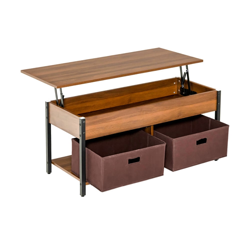 Finihen Rectangular Coffee Table, Lift Top Coffee Table, Central Table with Drawers and Hidden Compartment, for Living Room, Reception Room, Brown