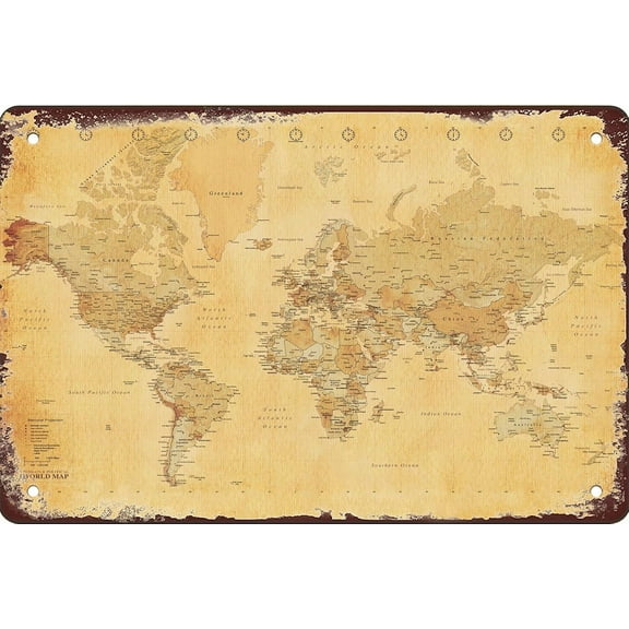 Retro World Map Vintage Maps Poster Old Maps For Living Room Bedroom Office Wall Decoration 8×12inch
