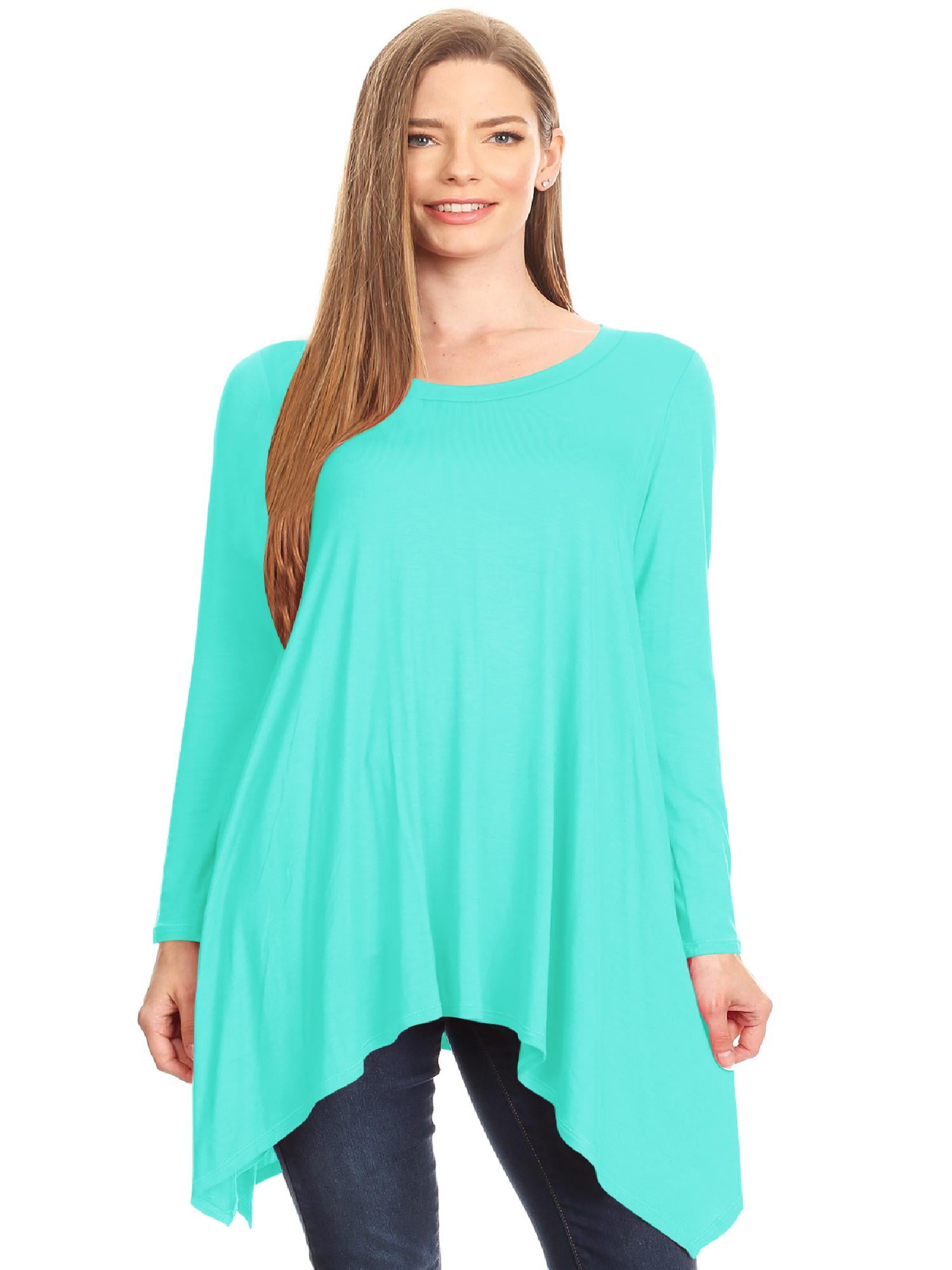 Moa Collection Women's Solid Casual Basic Long Sleeves Asymmetric Hem