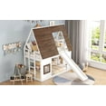 thumbnail image 6 of Wood Twin Size House Bunk Bed with Roof, Ladder and Slide, White+Brown, 6 of 9