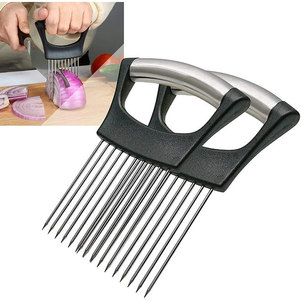4 Packs（Buy 3 Get 1 Free） Stainless Steel Onion Slicers Holder Vegetable Tomato Shredders