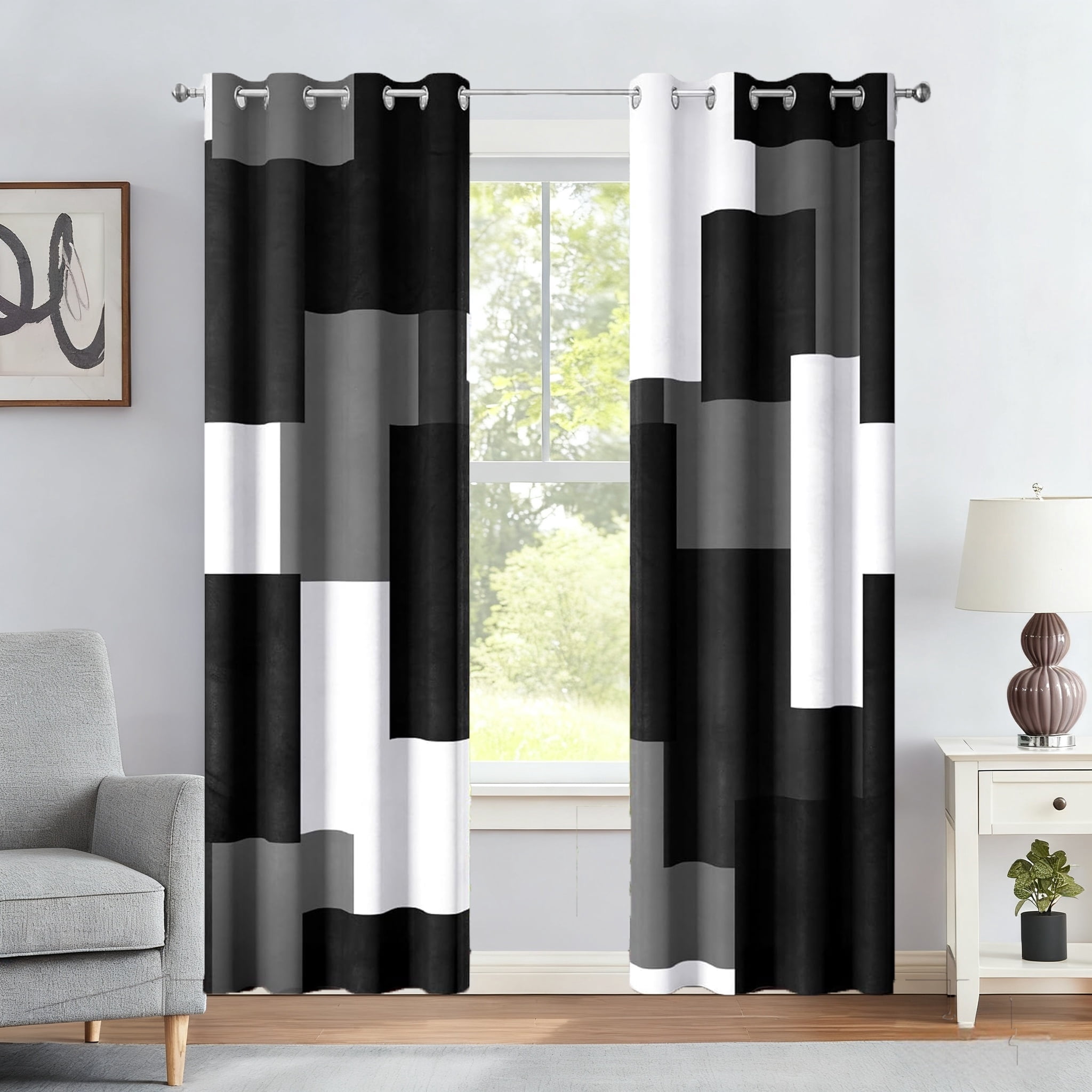 NIUBIER Blackout Curtains for Bedroom,Black and White Black Out Curtains for Living Room Modern Geometric Abstract Room Curtains, 52" x 84"