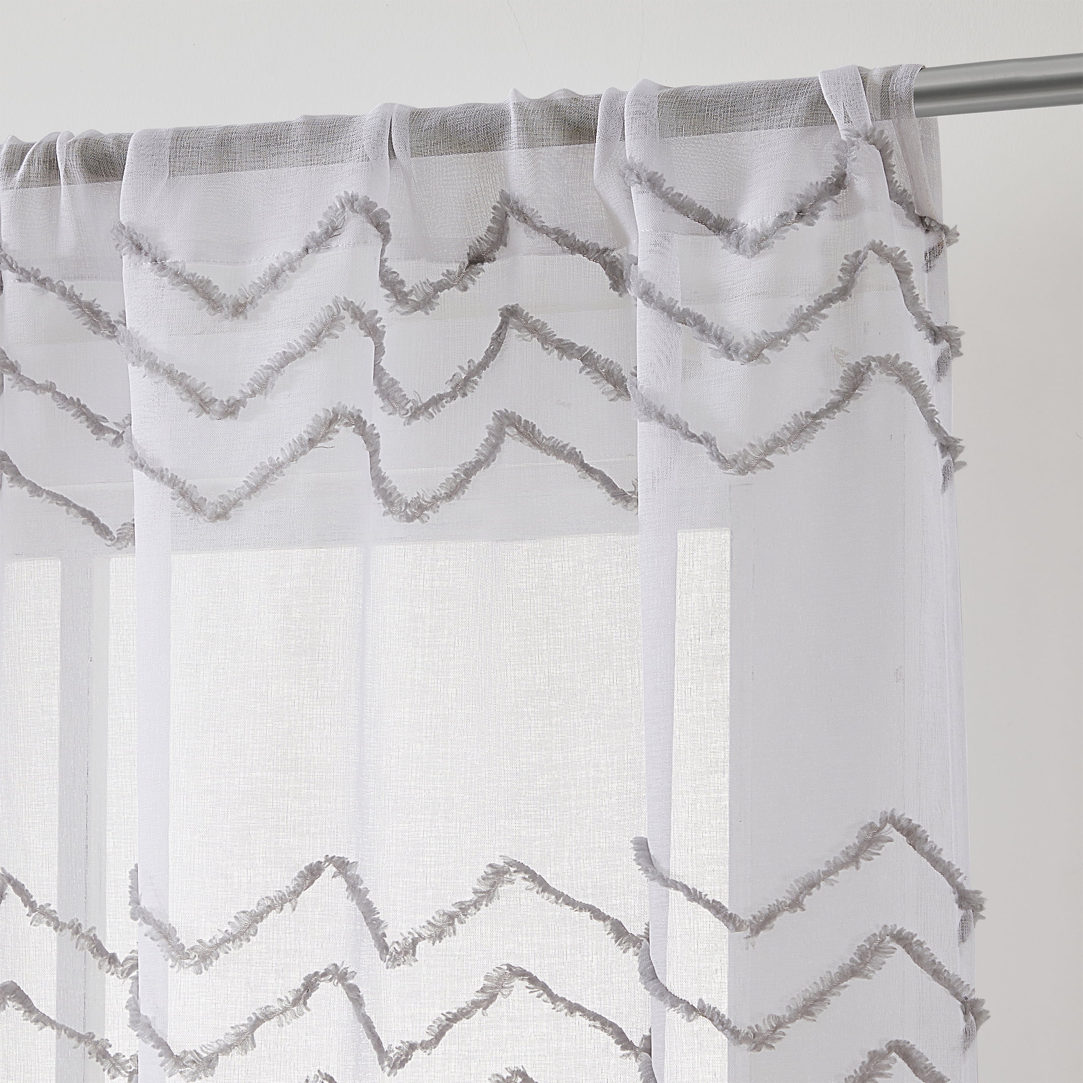 Your Zone White/Grey Tufted Chevron Rod Pocket Sheer Curtain Panel, 38" x 54"