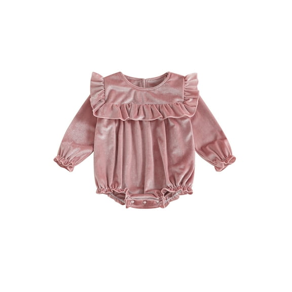 BemeyourBBs Baby Girls Velvet Romper Ruffled Long Sleeve Bubble Jumpsuit