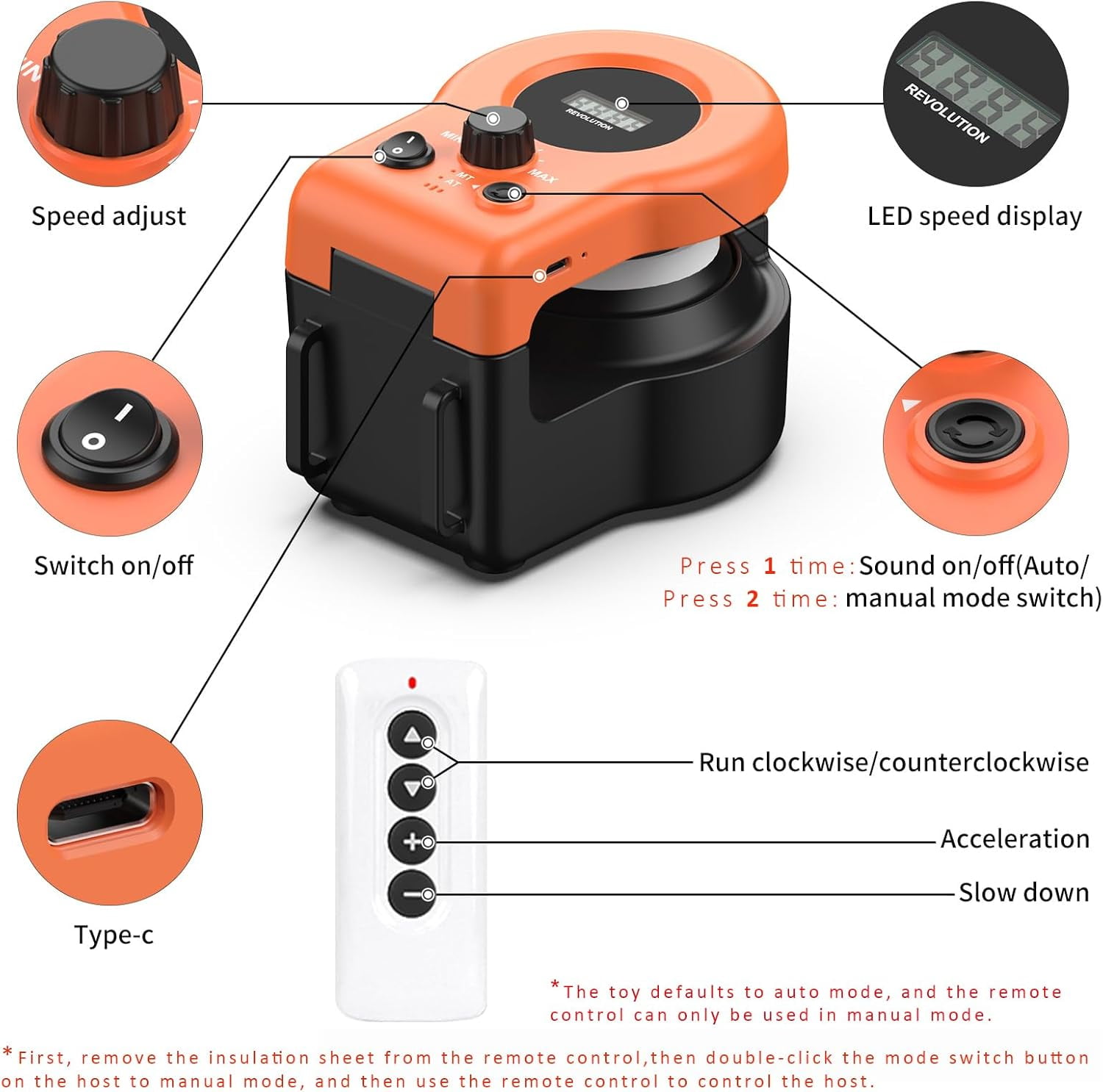 URRU Interactive Cat Toy for Indoor Cats,Automatic Teaser Cat Toy, 2 Control Mode & Mice Sound,Auto/RC Diy Cat Mouse Hunting Toy for Chase Hunt Weight Loss,Gifts for Cat Lovers-Orange