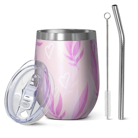 Floral 12oz Stainless Steel Insulated Wine Tumbler with Lid and Straw – Double Wall Vacuum Mug for Hot & Cold Drinks, 304 Steel Interior, Sweat-Free Design,Thanksgiving,Christmas, Spring,Flower