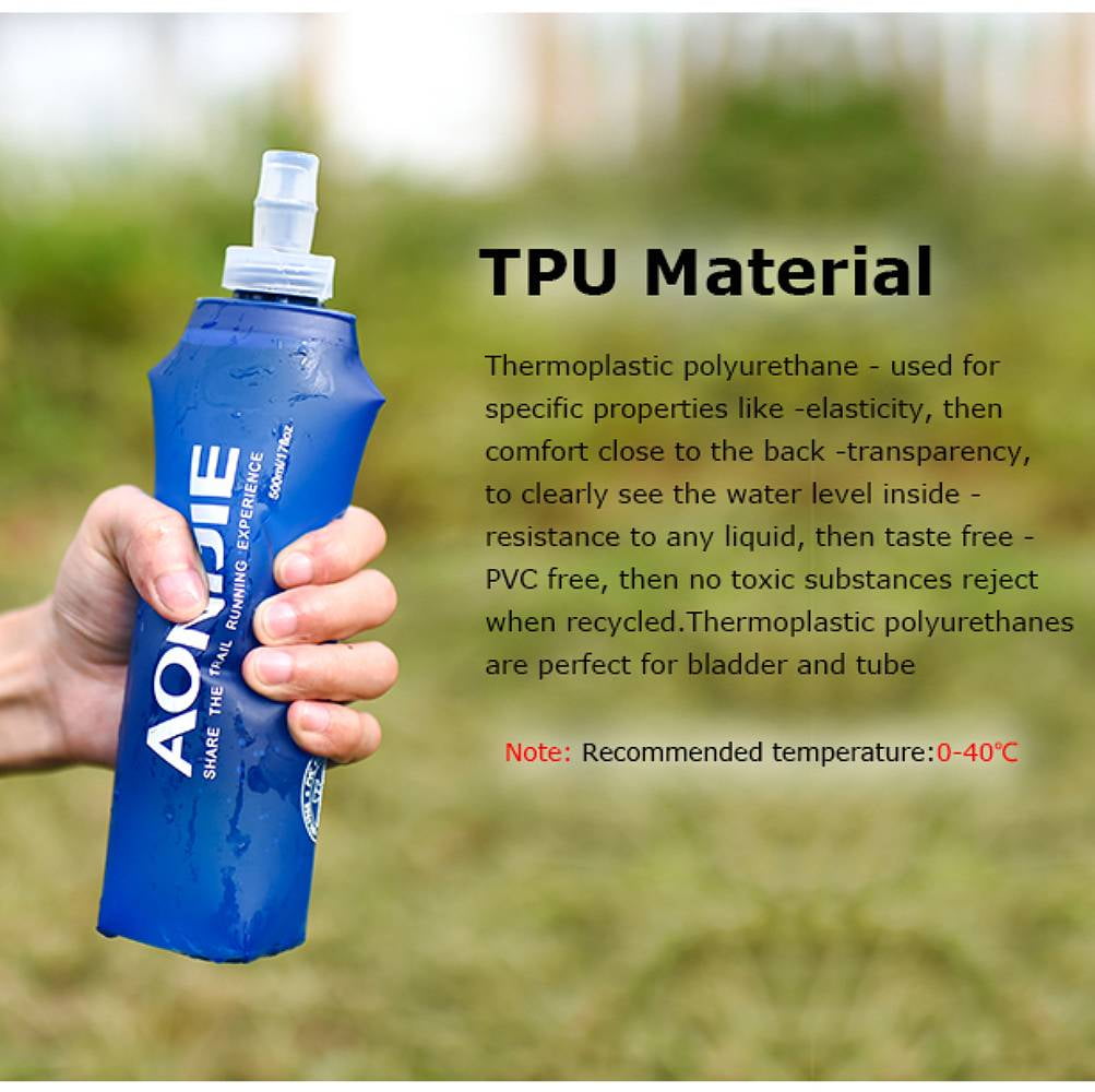 AONIJIE 2 Pcs Sports Collapsible Water Bottle BPA Free   2 Pcs Replacement Straws Lid - TPU Soft Drink Water Kettle Foldable Flask for Hiking Bicycling Running Climbing