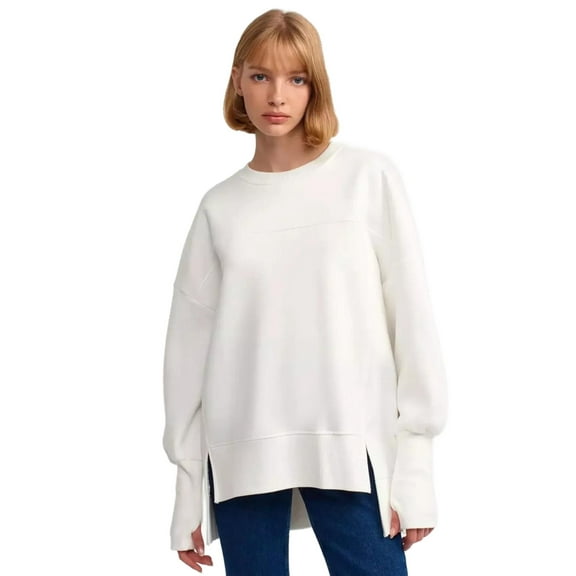 Oversized Crew Neck Side Slit Sweatshirt