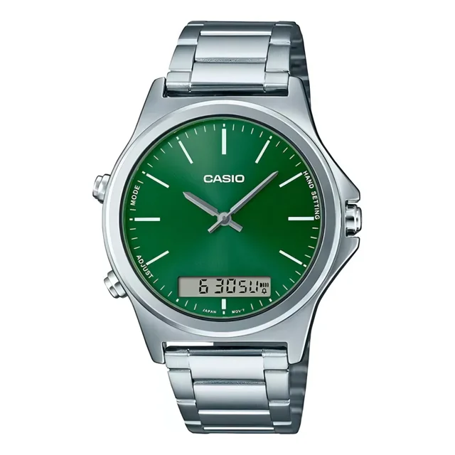 Reloj Casio Hombre Mtp-vc01d-3e Color De La Correa Plateado Color Del Bisel Plateado Color Del Fondo Verde
