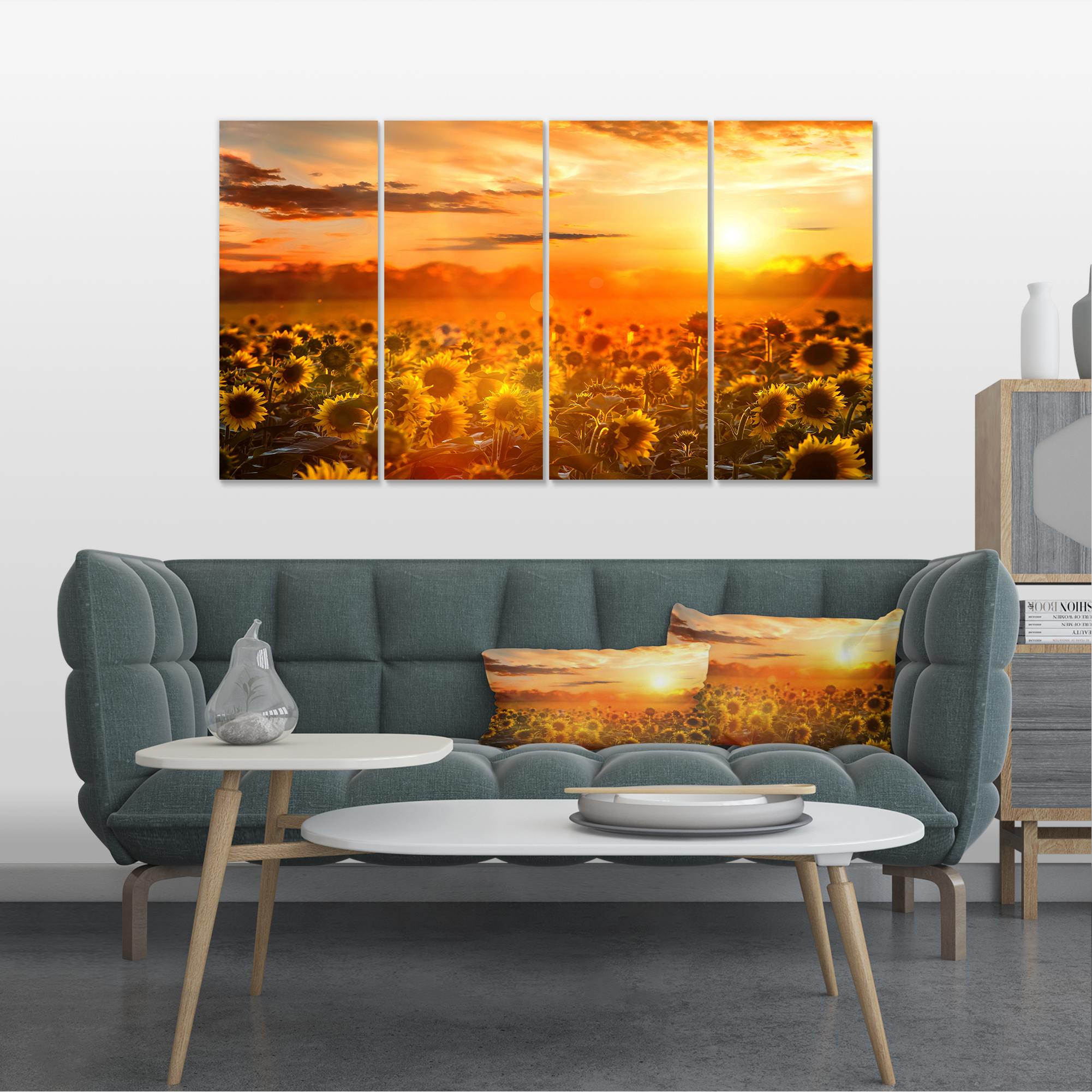 Designart 'Yellow Sunset over Sunflowers ' Floral Photography Art