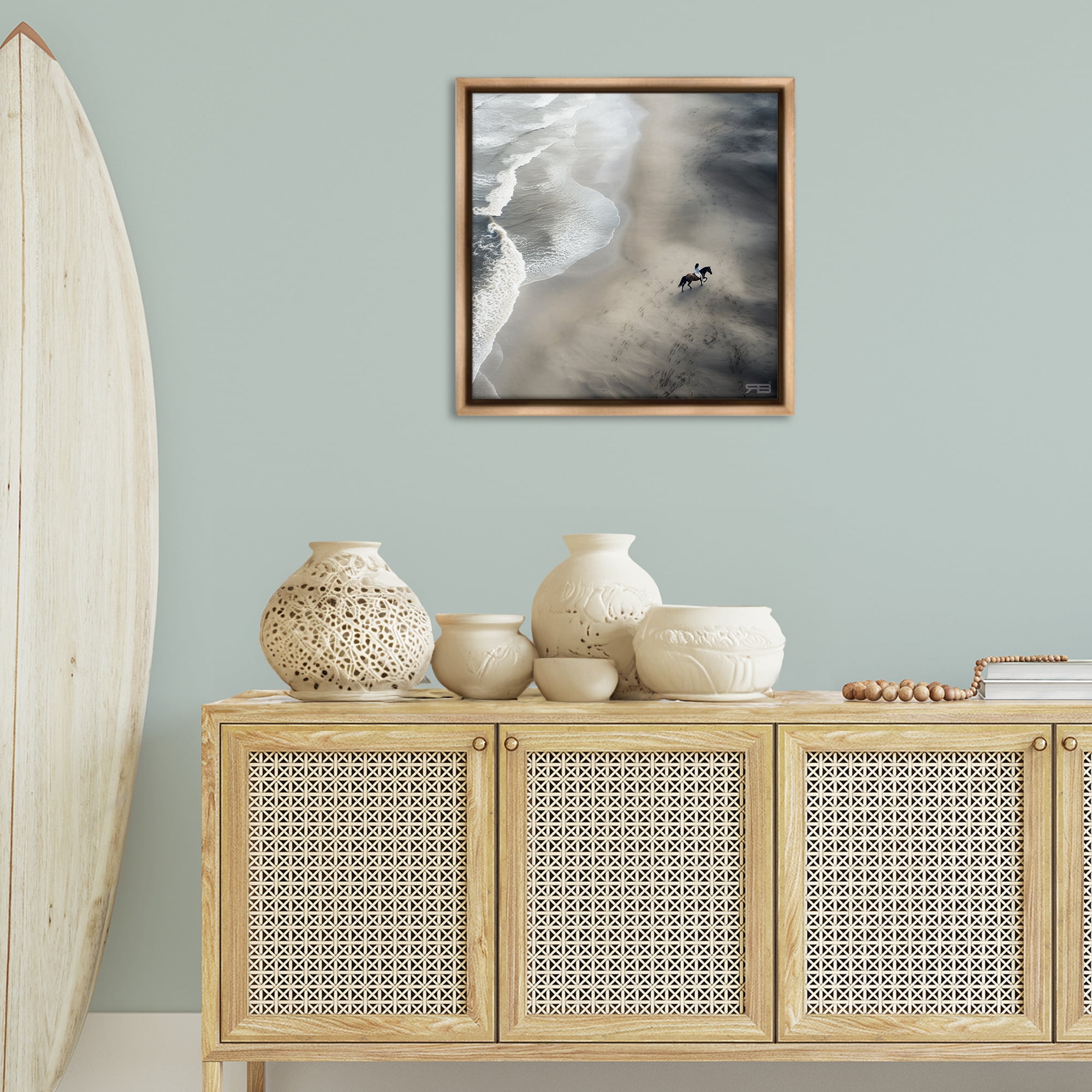 Stupell Industries Aerial Beach View Horse Nautical & Beach Painting Brown Floater Framed Canvas Art Print Wall Art, 25 x 25