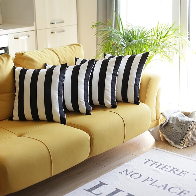 Housse de Coussin Carrée à Rayures Géométriques 18 Pouces (Ensemble de 4)