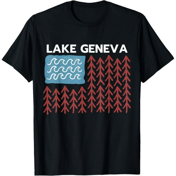 t-shirt Lake Geneva American Flag, Patriotic Lake Geneva T-Shirt.