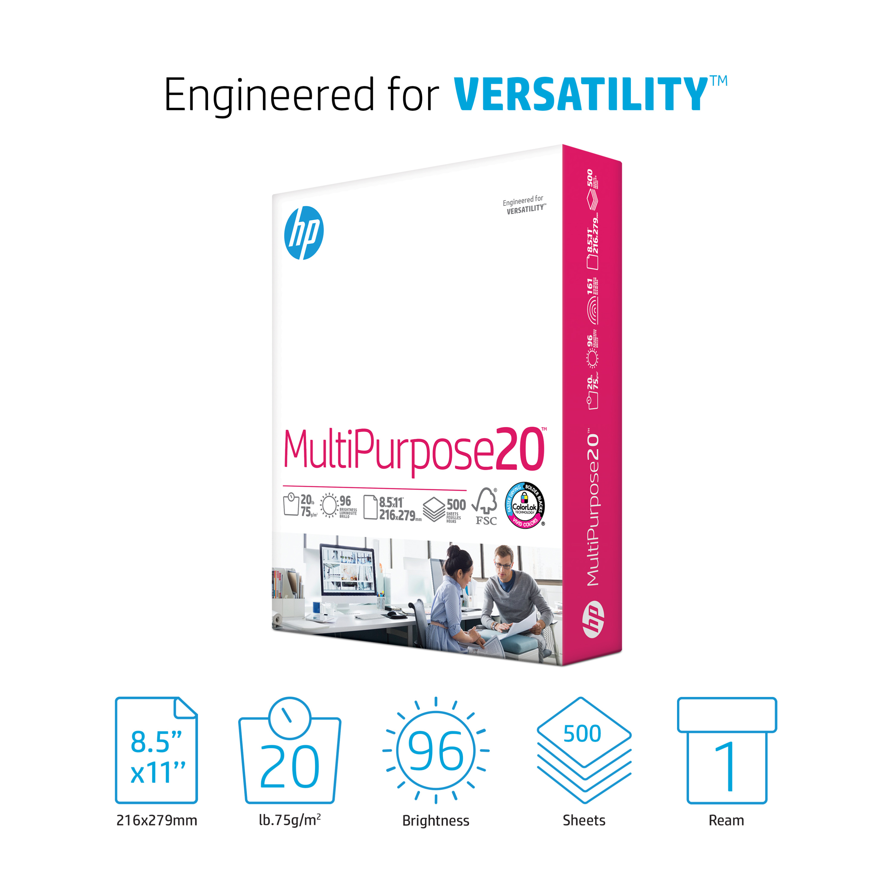 HP Multipurpose20, 20lb, 8.5 x 11, 500 Sheets - image 3 of 9