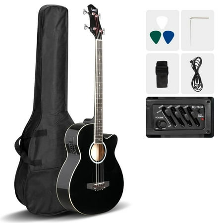 44.5in Acoustic Electric Bass Guitar, Full Size 4 String Electric Bass Guitar w/ 4-Band Equalizer EQ-7545R - Black