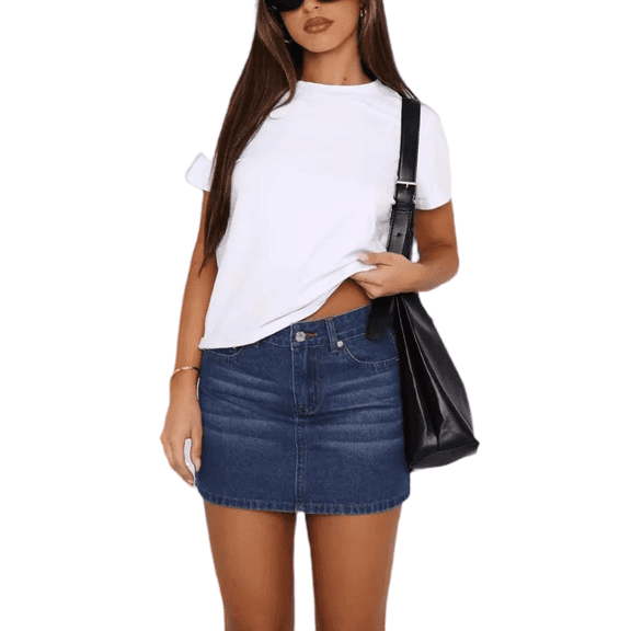 LYMAYTER S-XL Women Denim Short Skirt Stretchy Comfort Casual Mini Skirt Fashion Elastic Waist Jean Skirt
