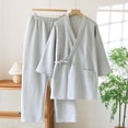 thumbnail image 2 of MOJOGO Men's Pajamas Set Solid Color Long Sleeve Kimono Robe with Pants Spa Sauna Bathrobe Sleepwear Set Loungwear Suit Gray XL, 2 of 9