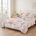 thumbnail image 2 of Twin Quilt Set 68''x86'', Red Orange Coastal Lightweight Summer Bedspread Coverlet Set with 2 Pillow Shams, Sea Turtle Nautical Coral Summer Beach Breathable All Season Quilt Bedding for Dorm/Bedroom, 2 of 9