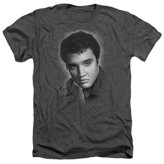 Elvis Presley Grey Portrait Adult Heather T-Shirt Charcoal