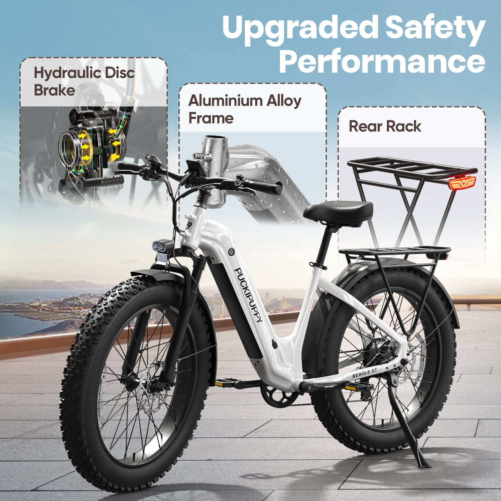 PUCKIPUPPY 960W Peak Electric Bike for Adults Step Through E-Bike 28mph Max Speed 60Miles Range 26" Fat Tire Electric Mountain Bike 48V 15AH Battery 7 Speed off-Road Ebike, Comply with UL2849 By SGS