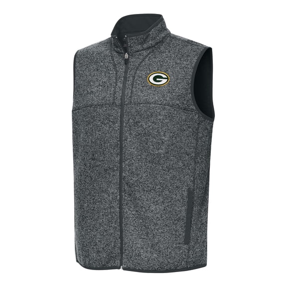 Men's Antigua Heather Charcoal Green Bay Packers Fortune Full-Zip Vest
