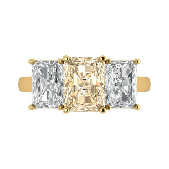 Three-Stone Engagement Ring for Women - 4ct Natural Morganite in 18K Yellow Gold Promise Ring