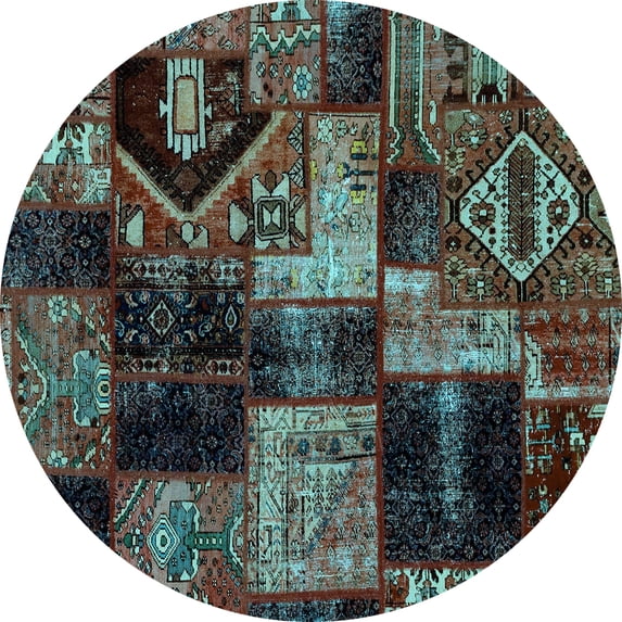 Ahgly Company Indoor Round Patchwork Light Blue Transitional Area Rugs, 5' Round