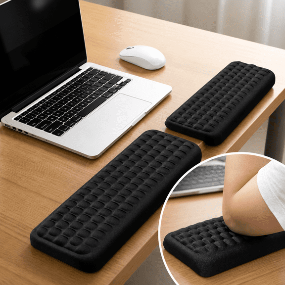 L-Shaped Desk Elbow Pad for Desk, 2-Piece Ergonomic Desk Edge Cushion, Memory Foam Elbow Support Padding with Non-Slip Base, Wrist Comfort Support for Office Home, Black