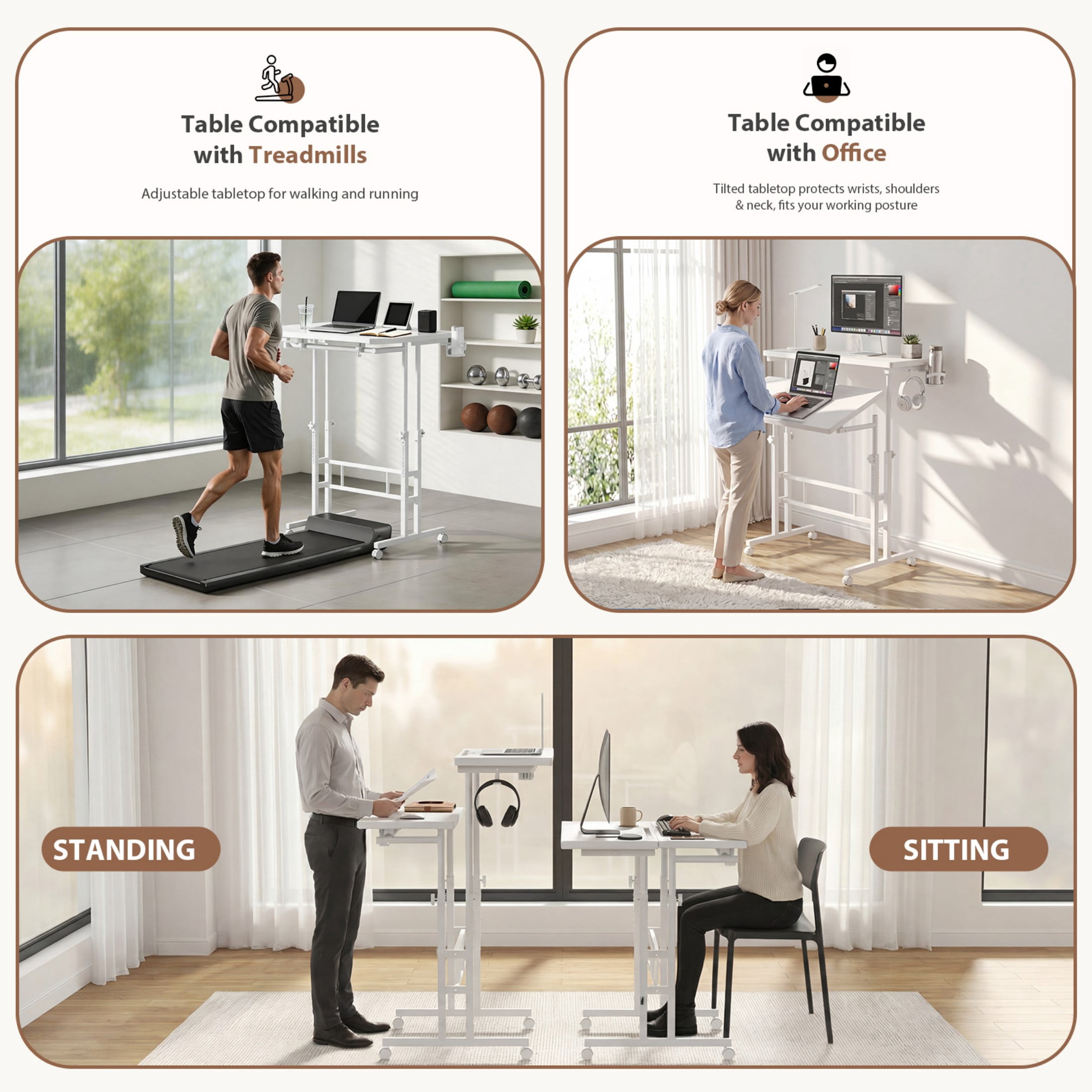 CONCETTA 23.6 inch Mobile Standing Desk, Adjustable Height Rolling Computer Desk for Home Office, Portable Treadmill Sit Stand Workstation, White