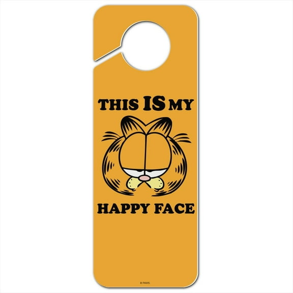 Garfield This IS My Happy Face Plastic Door Knob Hanger Sign