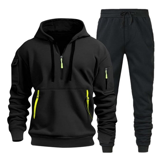 Sweatsuits for Men Set 2 Piece Casual Solid Color Zipper Hoodie Sweatshirt And Joggers Sweatpants Sets Fall Fashion Pullover Suit Winter Clothes Outfits