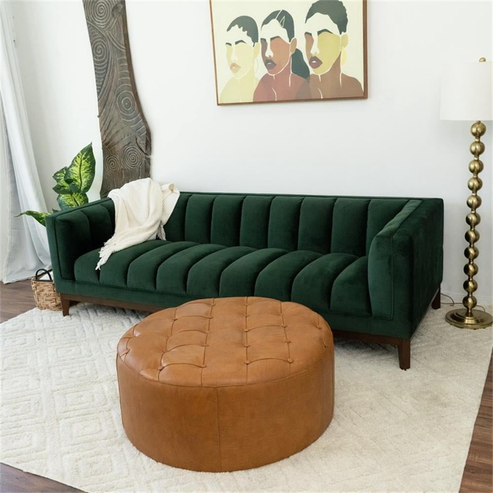 Tamsin Living Room Tan Genuine Leather Round Ottoman