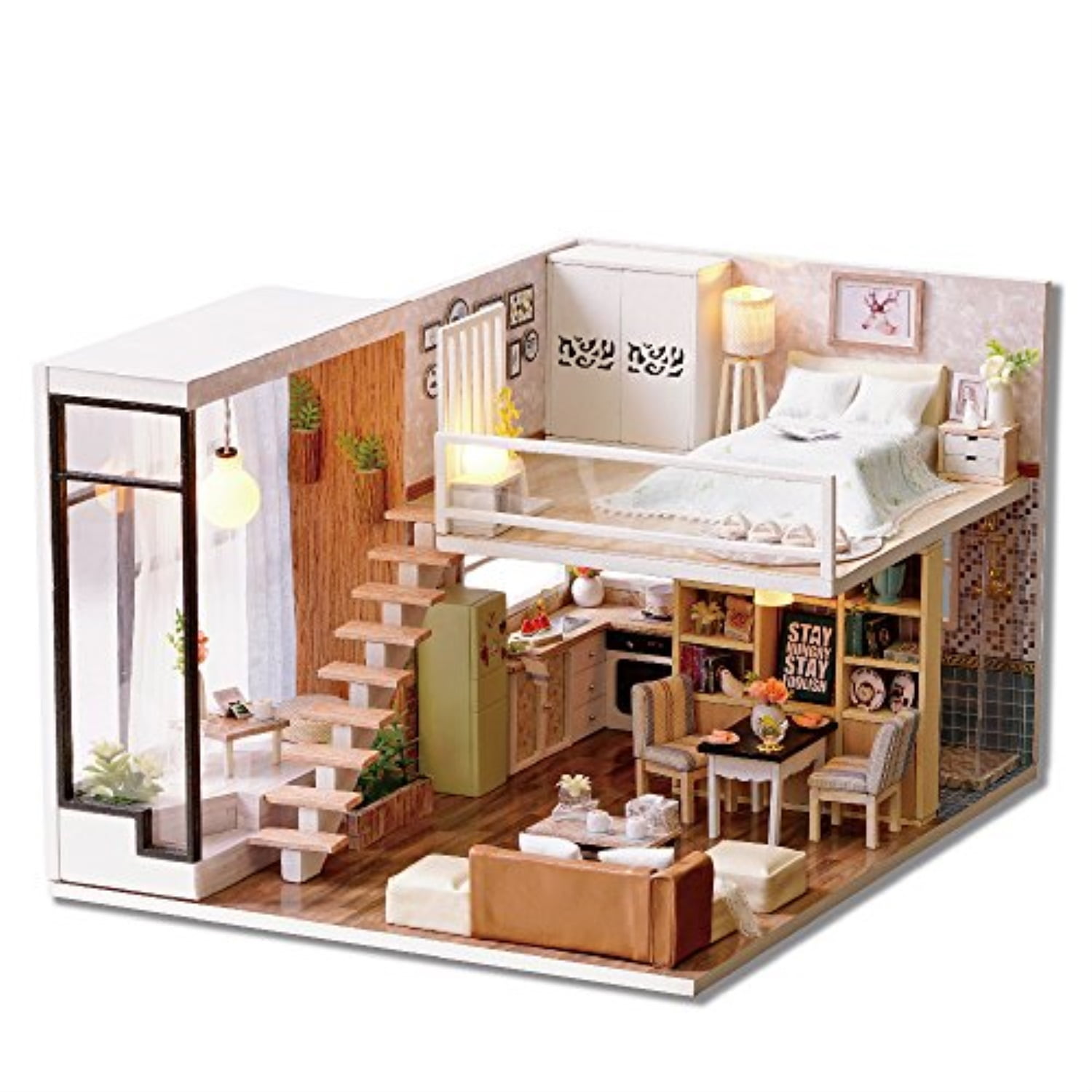 CuteBee Dollhouse Miniature with Furniture, Wooden DIY DollHouse Kit
