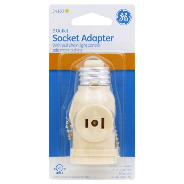 GENERAL ELECTRIC 2-Outlet Polarized Light Socket Adapter with Pull Chain, Ivory